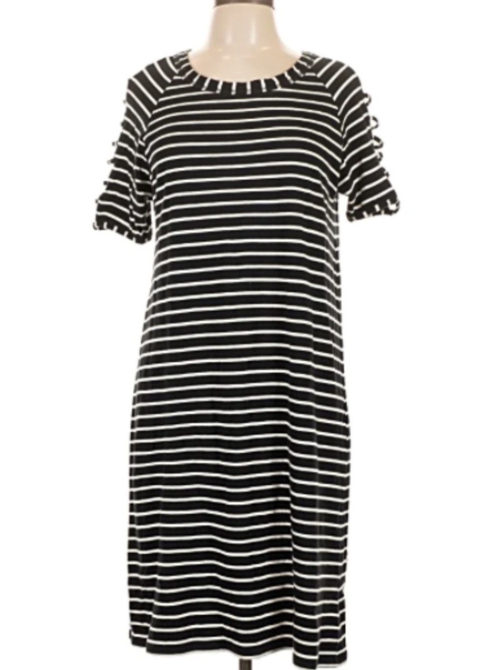 August Silk Black & White Striped Short Sleeve Tee Shirt Dress XL